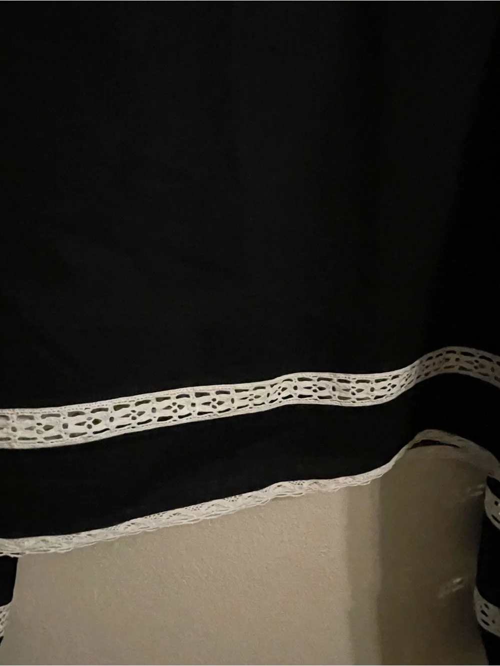 ZARA Black Blouse with White Embroidered Floral Trim